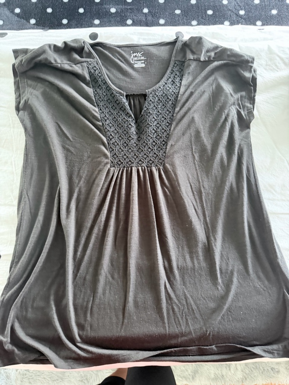 Just My Size Black Crochet Yoke Women's Top